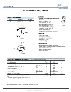 2N7002BKW Datasheet PDF VBsemi Electronics Co.,Ltd