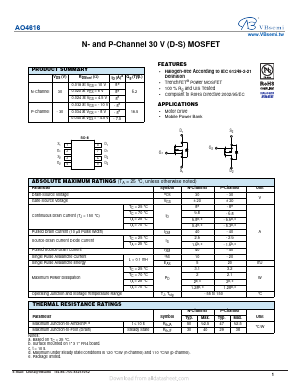 AO4616 Datasheet PDF VBsemi Electronics Co.,Ltd