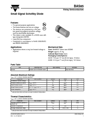 BAS85-GS08 Datasheet PDF Vishay Siliconix