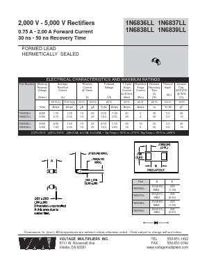 1N6837LL Datasheet PDF Voltage Multipliers Inc