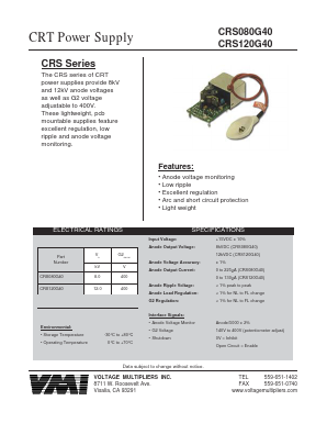 CRS120G40 Datasheet PDF Voltage Multipliers Inc