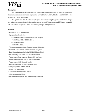 VG36644041DT Datasheet PDF Vanguard International Semiconductor