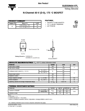 SUD50N04-07L Datasheet PDF Vishay Semiconductors