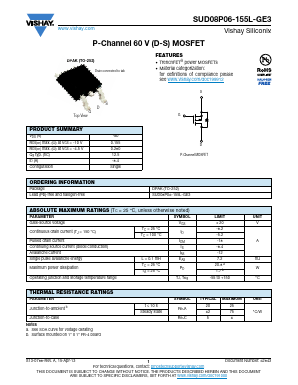 SUD08P06-155L-GE3 Datasheet PDF Vishay Semiconductors