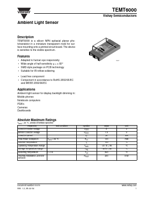 TEMT6000 Datasheet PDF Vishay Semiconductors