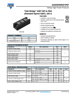GA200HS60S1PBF Datasheet PDF Vishay Semiconductors
