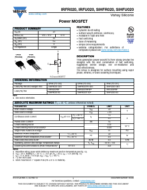 IRFR020PBF Datasheet PDF Vishay Semiconductors