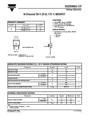 SUD50N02-11P-E3 Datasheet PDF Vishay Semiconductors