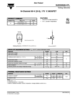 SUD50N06-07L Datasheet PDF Vishay Semiconductors