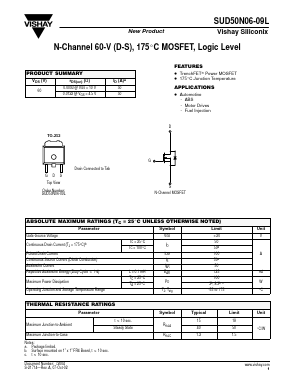 SUD50N06-09L Datasheet PDF Vishay Semiconductors