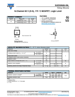 SUD50N06-09L-E3 Datasheet PDF Vishay Semiconductors