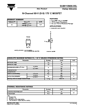 SUM110N06-05L Datasheet PDF Vishay Semiconductors