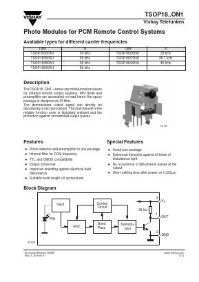 TSOP1838ON1 Datasheet PDF Vishay Semiconductors