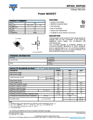 SIHF820-E3 Datasheet PDF Vishay Semiconductors