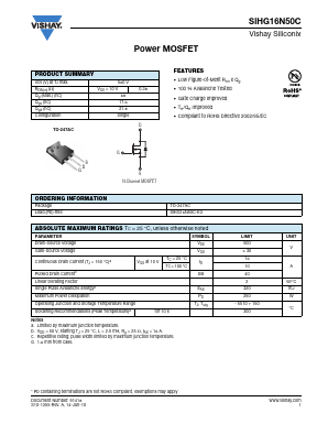 SIHG16N50C-E3 Datasheet PDF Vishay Semiconductors