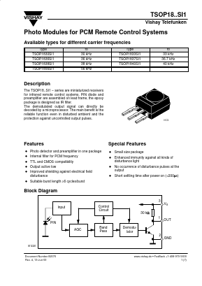 TSOP1838SI1 Datasheet PDF Vishay Semiconductors