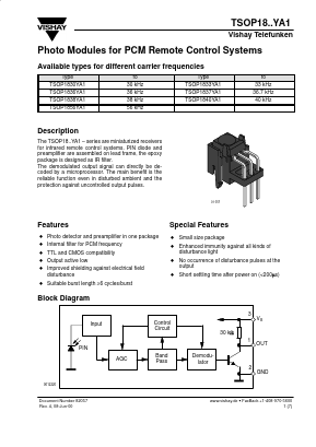 TSOP1833YA1 Datasheet PDF Vishay Semiconductors