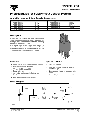 TSOP1830XG1 Datasheet PDF Vishay Semiconductors