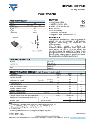 IRFPG40PBF Datasheet PDF Vishay Semiconductors