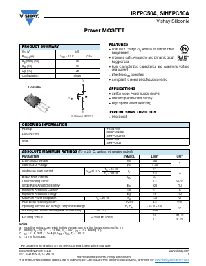 IRFPC50A Datasheet PDF Vishay Semiconductors