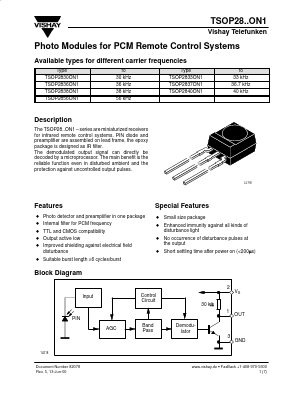 TSOP2840ON1 Datasheet PDF Vishay Semiconductors