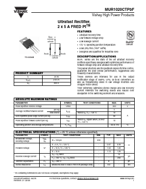 MUR1020CTPBF Datasheet PDF Vishay Semiconductors