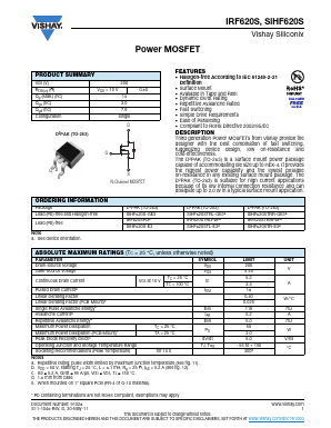 IRF620STRRPBF Datasheet PDF Vishay Semiconductors