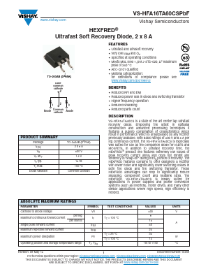 HFA16TA60CSTRRP Datasheet PDF Vishay Semiconductors