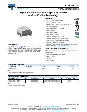 VSMY3940X01-GS18 Datasheet PDF Vishay Semiconductors