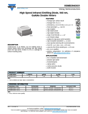 VSMB3940X01-GS08 Datasheet PDF Vishay Semiconductors
