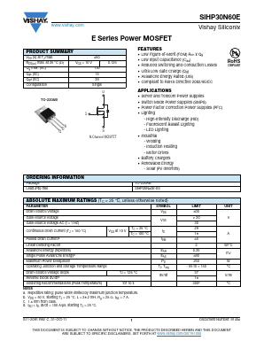 SIHP30N60E Datasheet PDF Vishay Semiconductors
