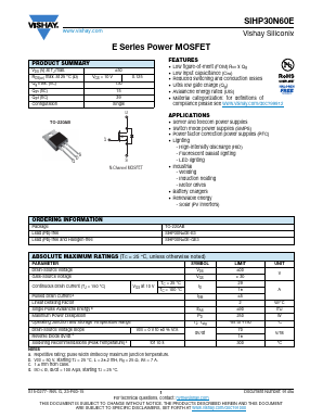 SIHP30N60E Datasheet PDF Vishay Semiconductors