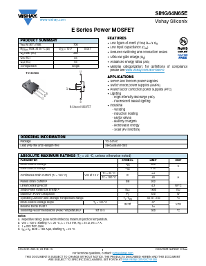 SIHG64N65E-GE3 Datasheet PDF Vishay Semiconductors