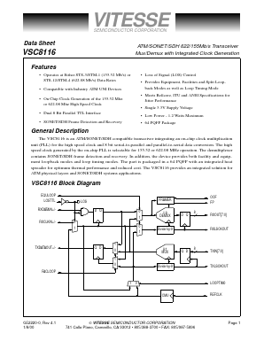 VSC8116QP Datasheet PDF Vitesse Semiconductor