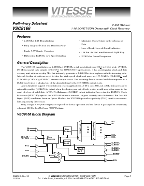 VSC8166 Datasheet PDF Vitesse Semiconductor