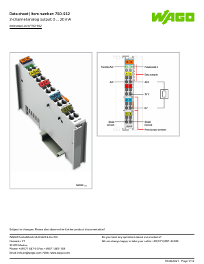 750-552 Datasheet PDF WAGO Kontakttechnik GmbH & Co. KG