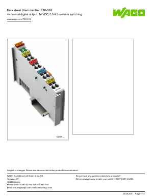 750-516 Datasheet PDF WAGO Kontakttechnik GmbH & Co. KG