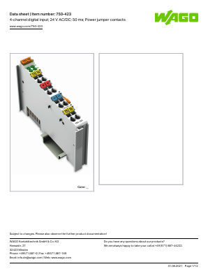 750-423 Datasheet PDF WAGO Kontakttechnik GmbH & Co. KG