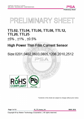 TTL12HQR2L5FTL Datasheet PDF WALSIN TECHNOLOGY CORPORATION