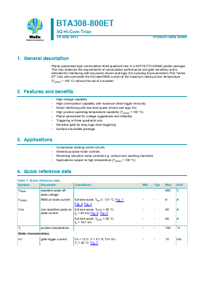 BTA308-800ET Datasheet PDF WeEn Semiconductors