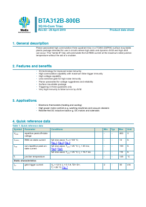 BTA312B-800B Datasheet PDF WeEn Semiconductors