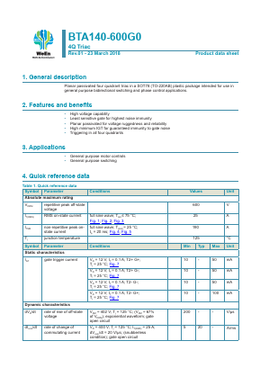 BTA140-600G0 Datasheet PDF WeEn Semiconductors