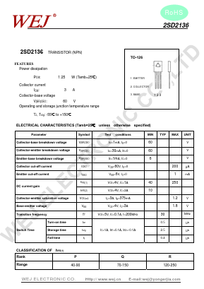 2SD2136 Datasheet PDF WEJ ELECTRONIC CO.