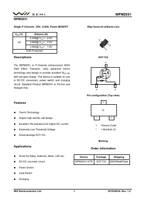 WPM2031 Datasheet PDF Will Semiconductor Ltd.