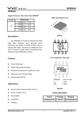 WPM3004 Datasheet PDF Will Semiconductor Ltd.