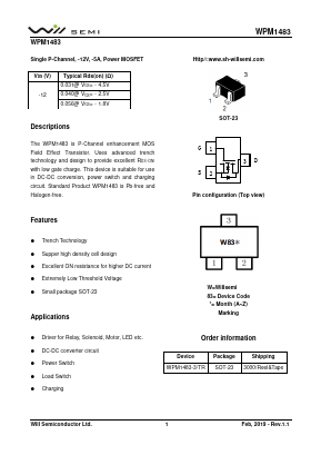 WPM1483-3/TR Datasheet PDF Will Semiconductor Ltd.