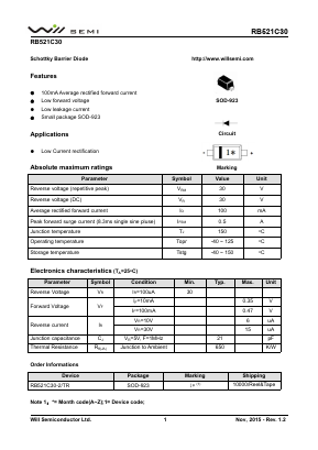 RB521C30 Datasheet PDF Will Semiconductor Ltd.