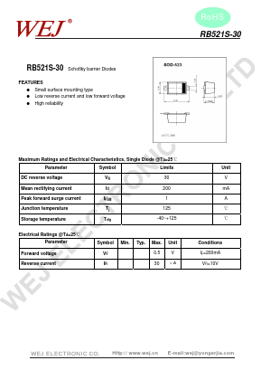 RB521S-30 Datasheet PDF SHENZHEN YONGERJIA INDUSTRY CO.,LTD