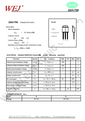 2SA1700 Datasheet PDF SHENZHEN YONGERJIA INDUSTRY CO.,LTD