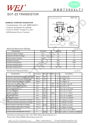 MMBT3904LT1 Datasheet PDF SHENZHEN YONGERJIA INDUSTRY CO.,LTD